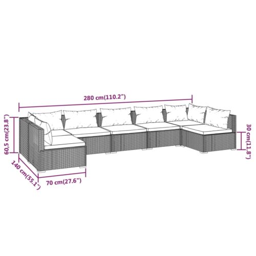 7-Piece Garden Lounge Set with Cushions Poly Rattan Wicker Outdoor Patio Furniture Grey - Image 7