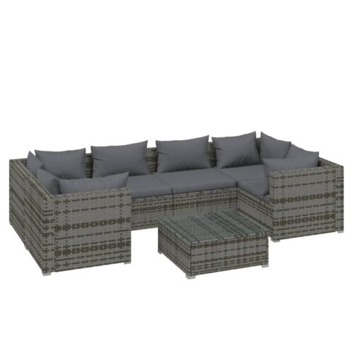 7-Piece Garden Lounge Set with Cushions Poly Rattan Wicker Outdoor Patio Furniture Grey