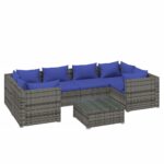 7-Piece Garden Lounge Set with Cushions Poly Rattan Wicker Outdoor Patio Furniture Grey