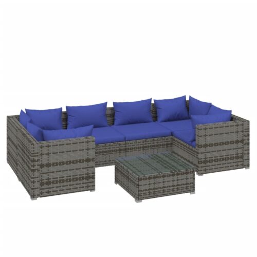 7-Piece Garden Lounge Set with Cushions Poly Rattan Wicker Outdoor Patio Furniture Grey