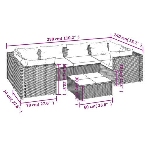 7-Piece Garden Lounge Set with Cushions Poly Rattan Wicker Outdoor Patio Furniture Grey - Image 9