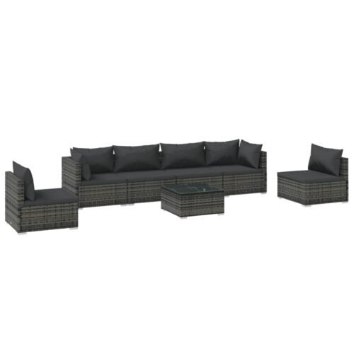 7-Piece Garden Lounge Set with Cushions Poly Rattan Wicker Outdoor Patio Furniture Grey