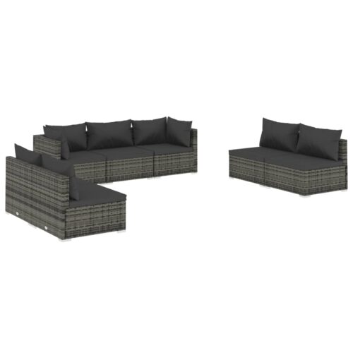 7-Piece Garden Lounge Set with Cushions Poly Rattan Wicker Outdoor Patio Furniture Grey