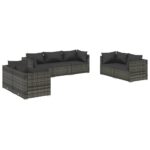 7-Piece Garden Lounge Set with Cushions Poly Rattan Wicker Outdoor Patio Furniture Grey