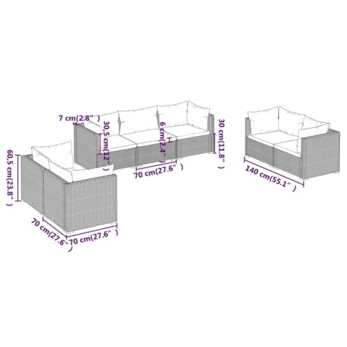 7-Piece Garden Lounge Set with Cushions Poly Rattan Wicker Outdoor Patio Furniture Grey - Image 7