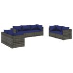 7-Piece Garden Lounge Set with Cushions Poly Rattan Wicker Outdoor Patio Furniture Grey