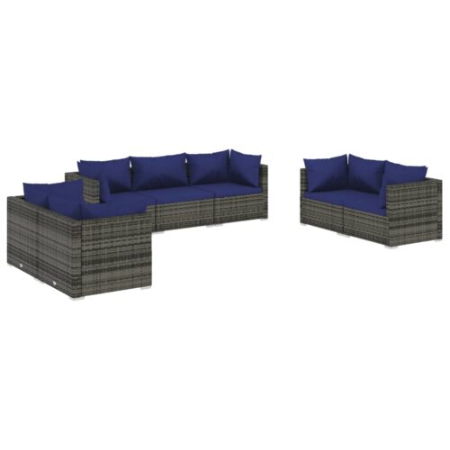 7-Piece Garden Lounge Set with Cushions Poly Rattan Wicker Outdoor Patio Furniture Grey