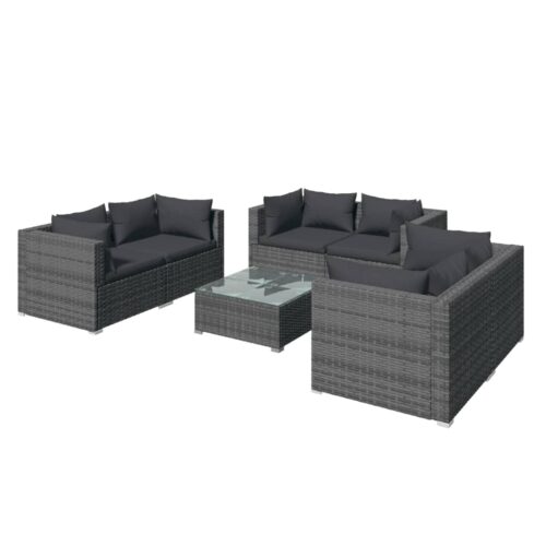 7-Piece Garden Lounge Set with Cushions Poly Rattan Wicker Outdoor Patio Furniture Grey