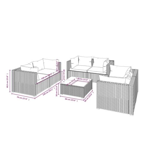7-Piece Garden Lounge Set with Cushions Poly Rattan Wicker Outdoor Patio Furniture Grey - Image 7