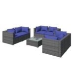 7-Piece Garden Lounge Set with Cushions Poly Rattan Wicker Outdoor Patio Furniture Grey