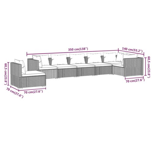 7-Piece Garden Lounge Set with Cushions Poly Rattan Wicker Outdoor Patio Furniture Grey - Image 7