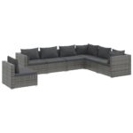 7-Piece Garden Lounge Set with Cushions Poly Rattan Wicker Outdoor Patio Furniture Grey