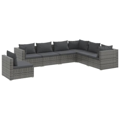 7-Piece Garden Lounge Set with Cushions Poly Rattan Wicker Outdoor Patio Furniture Grey