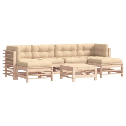 7-Piece Outdoor Sofa Set with Cushions Garden Patio Lounge Setting Solid Wood
