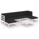 7-Piece Garden Lounge Set with Cushions White Pine Wood Outdoor Patio Furniture