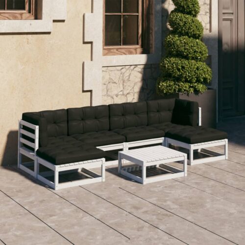 7-Piece Garden Lounge Set with Cushions White Pine Wood Outdoor Patio Furniture - Image 2