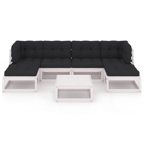 7-Piece Garden Lounge Set with Cushions White Pine Wood Outdoor Patio Furniture - Image 3