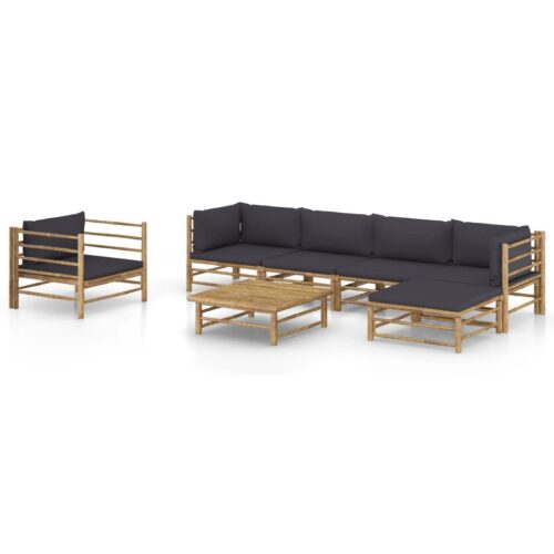 7-Piece Garden Lounge Set with Dark Grey Cushions Bamboo Outdoor Patio Lounge Furniture