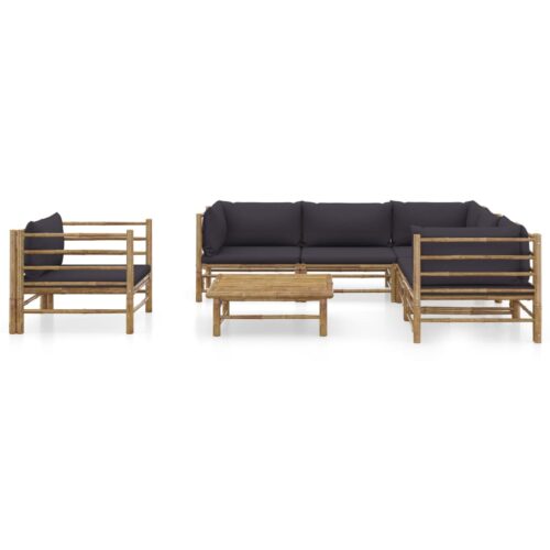 7-Piece Garden Lounge Set with Dark Grey Cushions Bamboo Outdoor Patio Lounge Furniture - Image 2