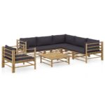 7-Piece Garden Lounge Set with Dark Grey Cushions Bamboo Outdoor Patio Lounge Furniture