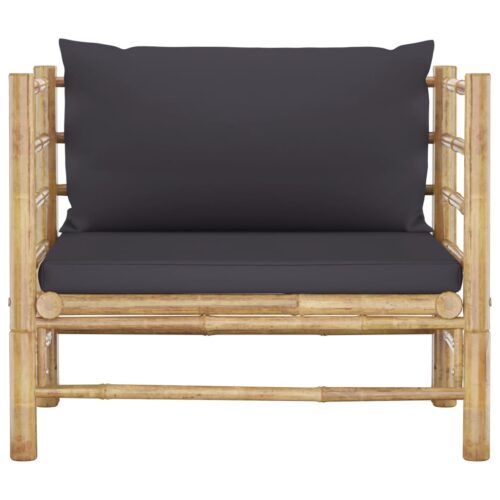 7-Piece Garden Lounge Set with Dark Grey Cushions Bamboo Outdoor Patio Lounge Furniture - Image 10