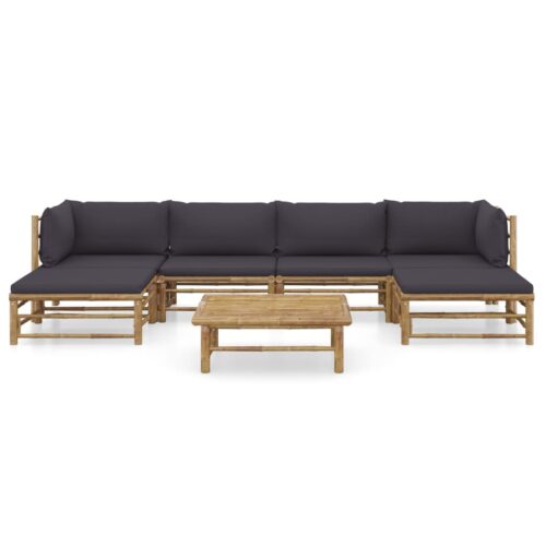 7-Piece Garden Lounge Set with Dark Grey Cushions Bamboo Outdoor Patio Lounge Furniture - Image 2