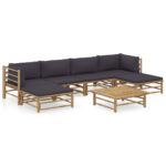 7-Piece Garden Lounge Set with Dark Grey Cushions Bamboo Outdoor Patio Lounge Furniture
