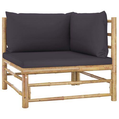 7-Piece Garden Lounge Set with Dark Grey Cushions Bamboo Outdoor Patio Lounge Furniture - Image 6