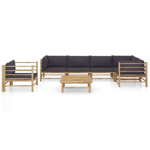 7-Piece Garden Lounge Set with Dark Grey Cushions Bamboo Outdoor Patio Lounge Furniture - Image 2