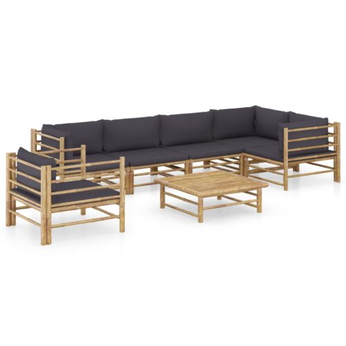 7-Piece Garden Lounge Set with Dark Grey Cushions Bamboo Outdoor Patio Lounge Furniture
