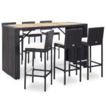 7-Piece Outdoor Bar Set with Cushions Poly Rattan Wicker Outdoor Patio Furniture Black