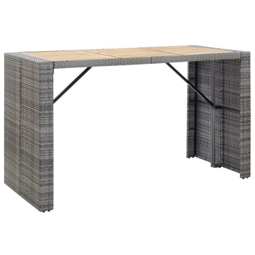 7-Piece Outdoor Bar Set with Cushions Poly Rattan Wicker Outdoor Patio Furniture Grey - Image 8