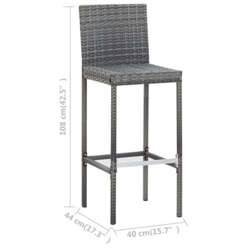 7-Piece Outdoor Bar Set with Cushions Poly Rattan Wicker Outdoor Patio Furniture Grey - Image 12