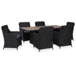 7-Piece Outdoor Dining Set Poly Rattan Wicker Outdoor Patio Furniture Black