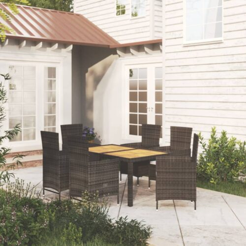 7-Piece Outdoor Dining Set with Cushions Poly Rattan Wicker Outdoor Patio Furniture Black - Image 2