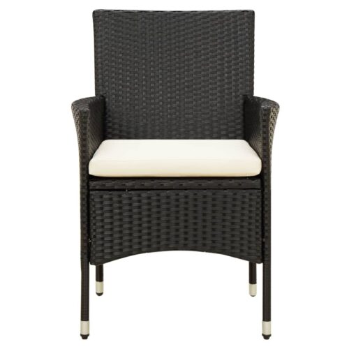 7-Piece Outdoor Dining Set with Cushions Poly Rattan Wicker Outdoor Patio Furniture Black - Image 4