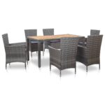 7-Piece Outdoor Dining Set with Cushions Poly Rattan Wicker Outdoor Patio Furniture Grey