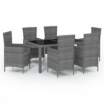7-Piece Outdoor Dining Set with Cushions Poly Rattan Wicker Outdoor Patio Furniture Grey