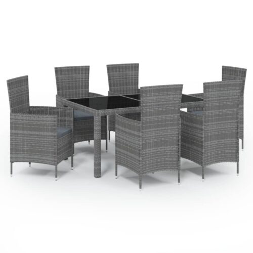 7-Piece Outdoor Dining Set with Cushions Poly Rattan Wicker Outdoor Patio Furniture Grey