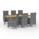7-Piece Outdoor Dining Set with Cushions Poly Rattan Wicker Outdoor Patio Furniture Grey