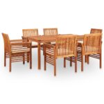 7-Piece Outdoor Dining Set with Cushions Wood Timber Outdoor Patio Furniture Acacia