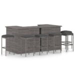 8-Piece Garden Bar Set with Cushions Poly Rattan Wicker Outdoor Patio Furniture Grey