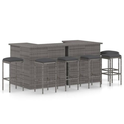 8-Piece Garden Bar Set with Cushions Poly Rattan Wicker Outdoor Patio Furniture Grey