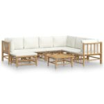 8-Piece Garden Lounge Set with Cream White Cushions Bamboo