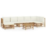 8-Piece Garden Lounge Set with Cream White Cushions Bamboo