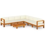 8-Piece Garden Lounge Set with Cream White Cushions Acacia Wood