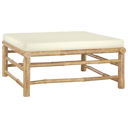 8-Piece Garden Lounge Set with Cream White Cushions Bamboo - Image 11