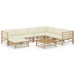 8-Piece Garden Lounge Set with Cream White Cushions Bamboo