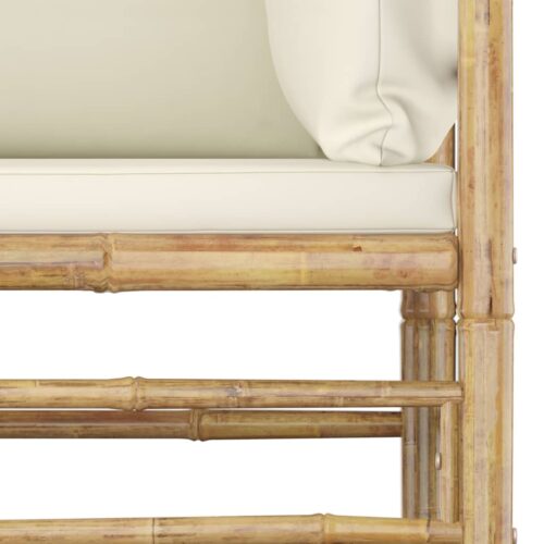 8-Piece Garden Lounge Set with Cream White Cushions Bamboo - Image 4