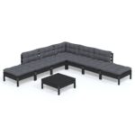 8-Piece Garden Lounge Set with Cushions Black Pine Wood Outdoor Patio Furniture